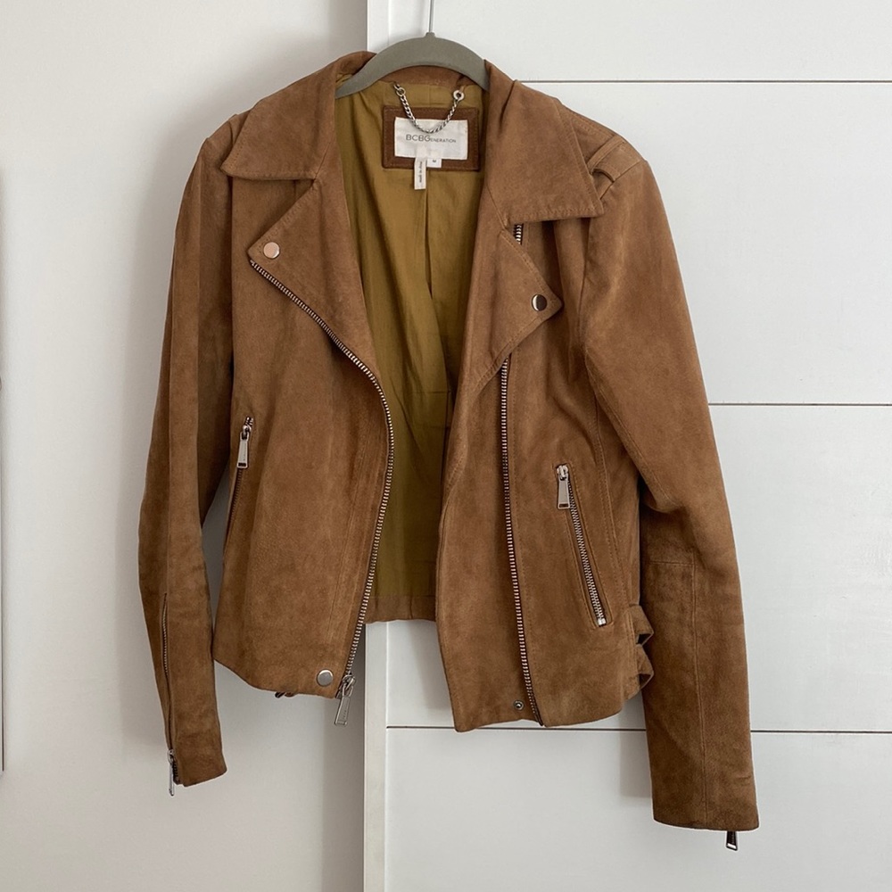 BCBGENERATION camel suede moto jacket